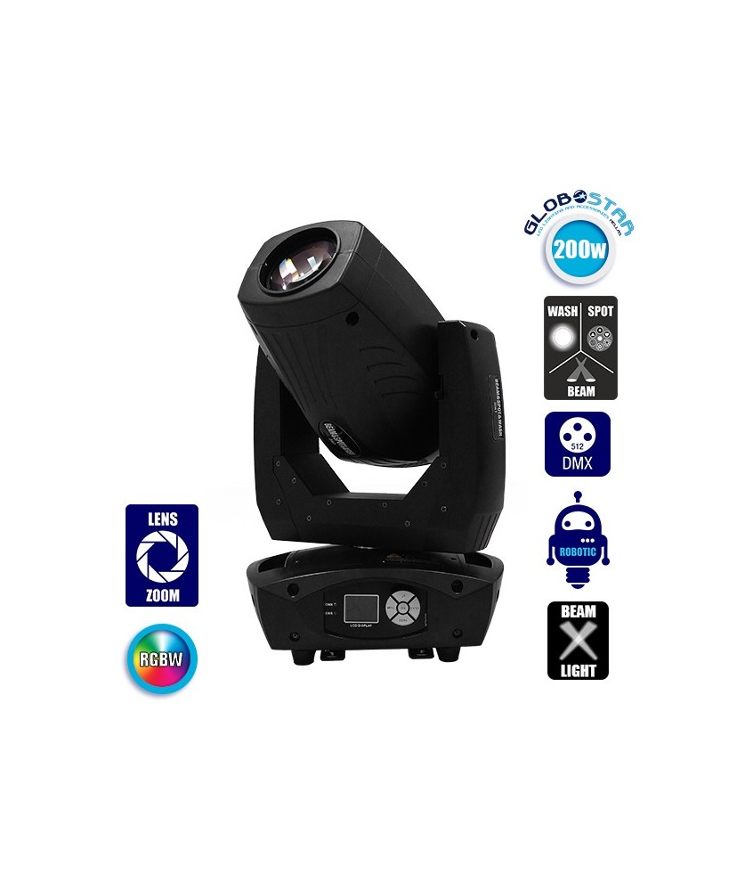 Κινούμενη Ρομποτική Κεφαλή Cyclop PRO 4in1 BEAM - WASH - SPOT - ZOOM 7°-21° 1*200 Watt White 7500K OSRAM LED RGBW 230V DMX512 GloboStar 51154